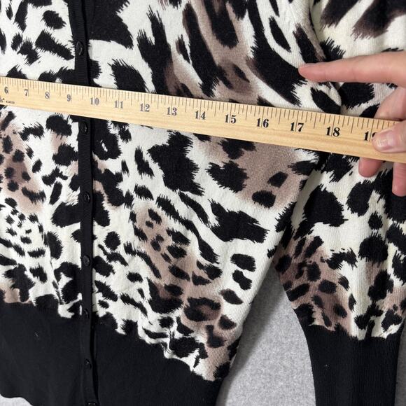 Vintage 90s Joseph A Cardigan Sweater Medium Leopard Animal Thin Mob Twee 80s - Picture 7 of 10